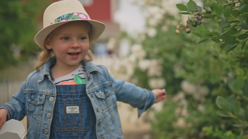Mother with her little daughter in a blueberry plantation