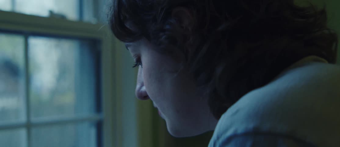 Close up of woman drinking hot beverage looking pensive while looking out the window