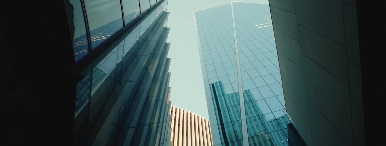 Upward view of modern skyscrapers