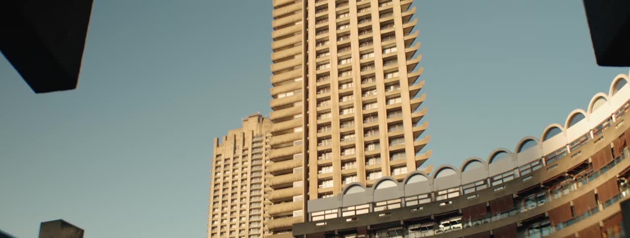 Skyscraper against a blue sky in a metropolis