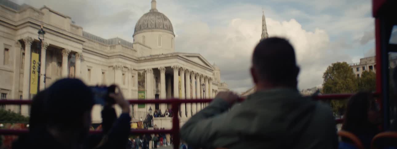 Tourists on a bus visiting the sights of a metropolis
