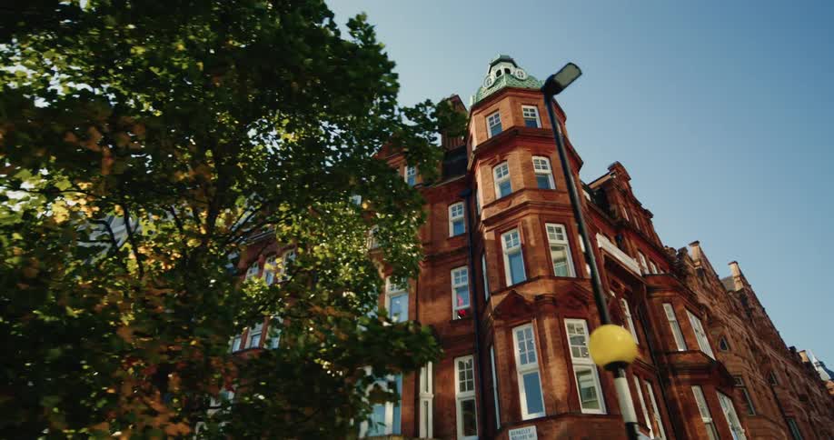Upward view of classic and urban buildings