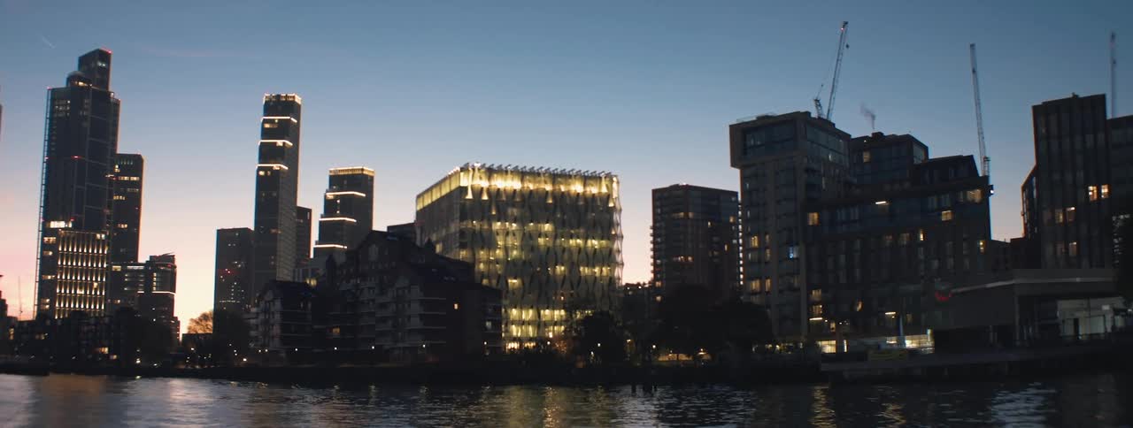 The sun is setting on the city