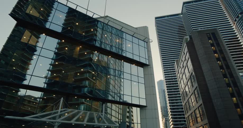 Upward view of modern buildings in a metropolis
