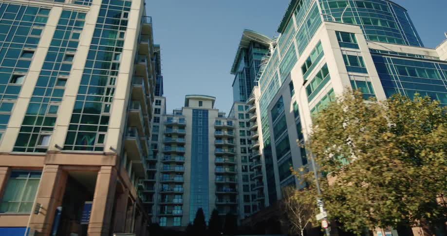 A large apartment building fills the whole block