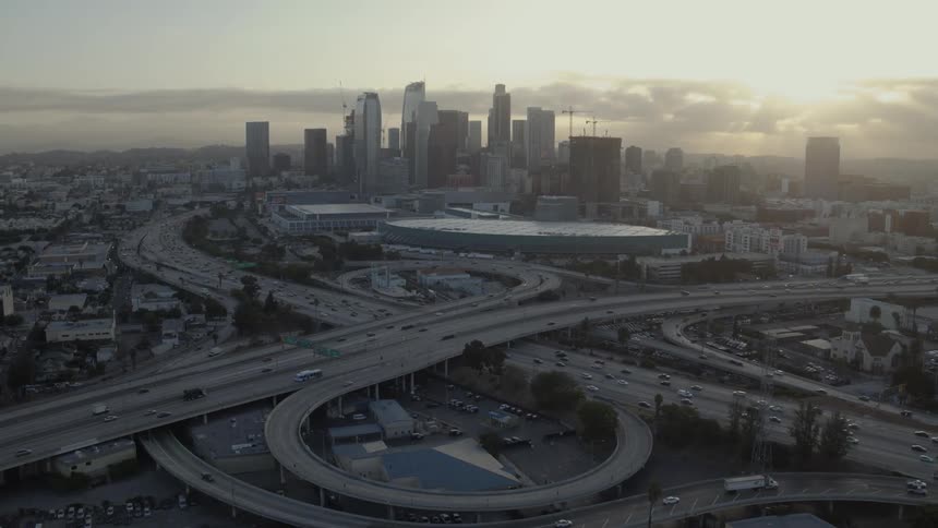 Many curving highways outside of a large city