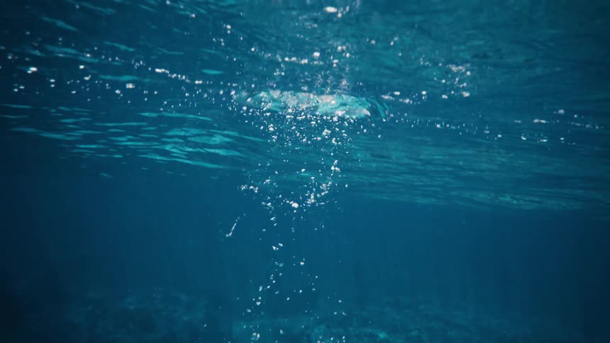 Air bubble rising and bursting on the ocean surface
