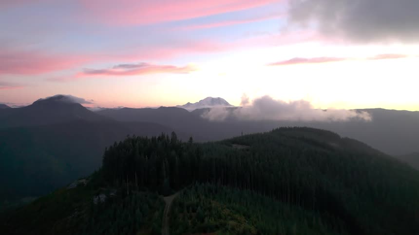 An aerial clip of a mountainous forest