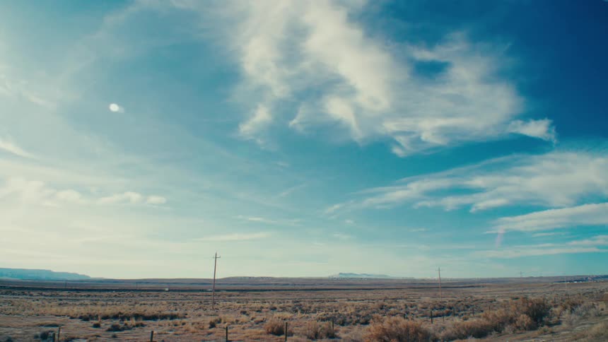 Landscape of sparse desert vegetation with mountains in the background