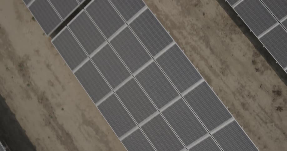 Solar panels are lined up below
