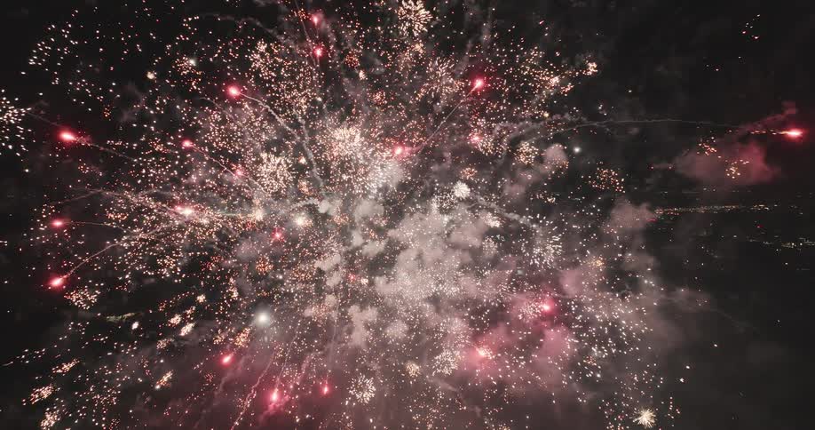 Night sky landscape with fireworks
