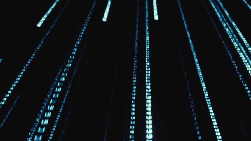 Lines of DNA GATC code flying through a black environment