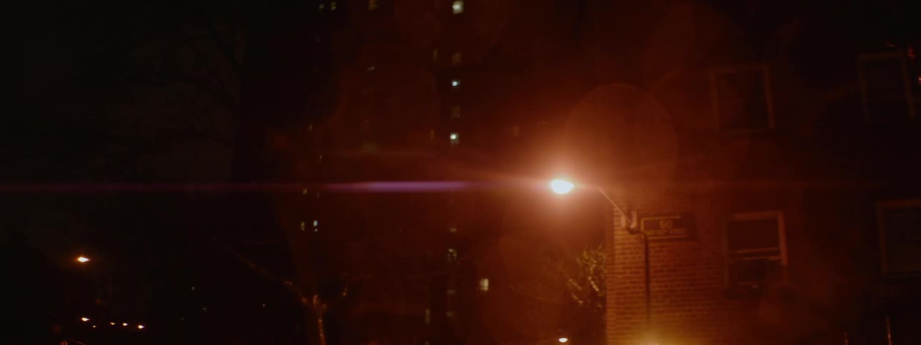A street lamp illuminates the dark night