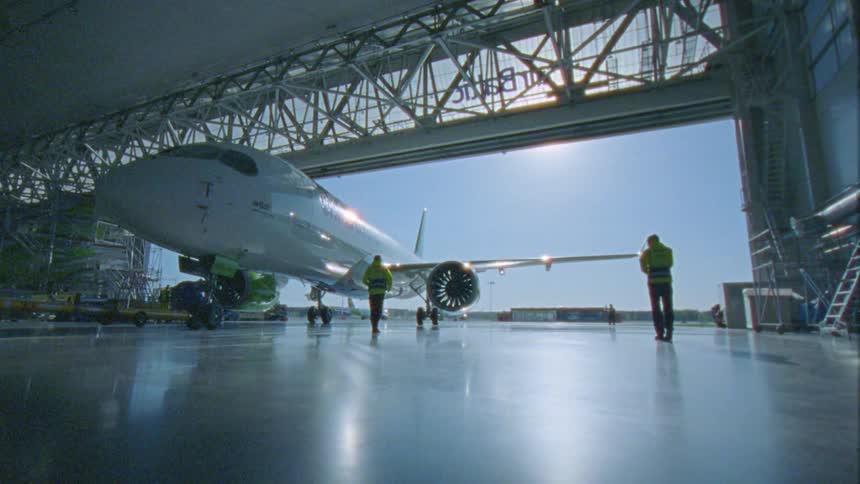 A clip of a jet hangar