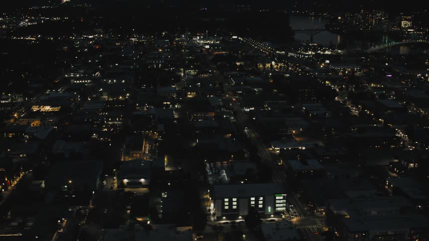 A city skyline at night