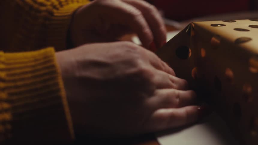 A clip of a person wrapping a gift