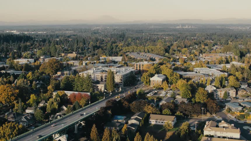 An aerial clip of a city