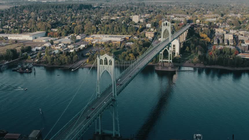 The iconic st johns bridge spans the willamette river in portland oregon