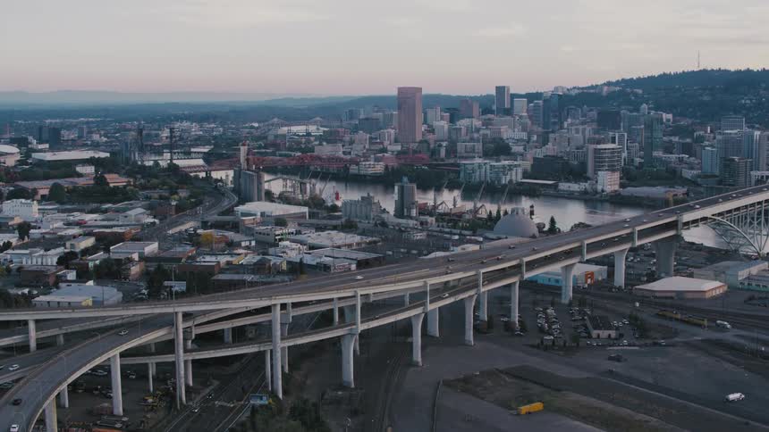 An aerial clip of a city