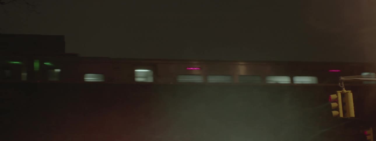 A train passes by at night