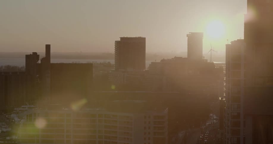 View of skyscrapers at sunset