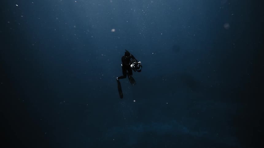 A diver is photographing underwater