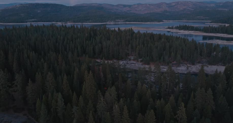 Landscape of a coniferous forest with lakes