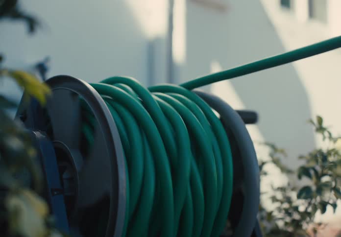 Close up of a hose reel in the garden