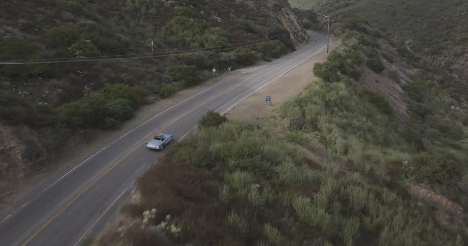 An aerial clip of a car moving on a freeway