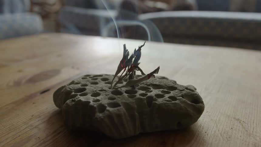 Incense burning on a table in the living room
