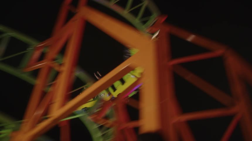People having fun at an amusement park on a roller coaster