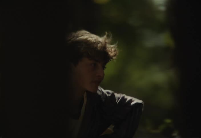 Boy walking in a natural environment with trees