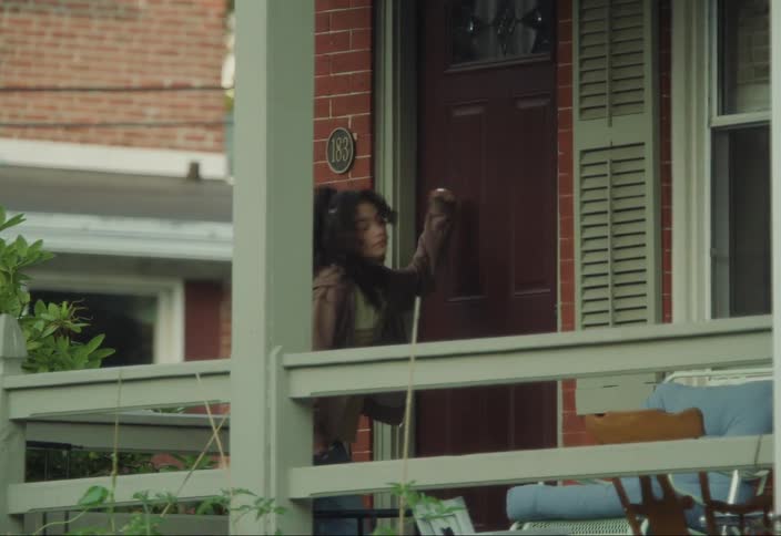 Girl knocks on door and runs out with her two other skateboarding friends