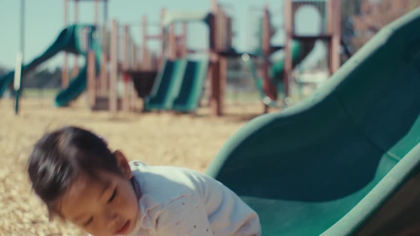 A clip of a young female asian kid at the park