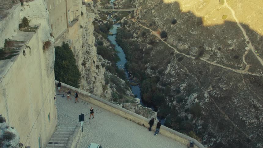 An aerial clip of tourist in a community