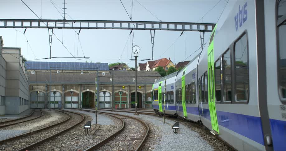 Train moving on a track at an outdoor station