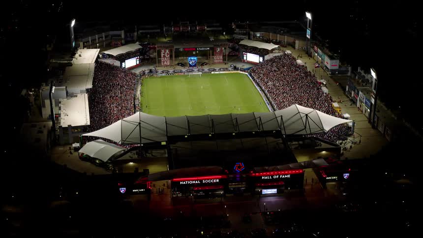 An aerial clip of a football stadium