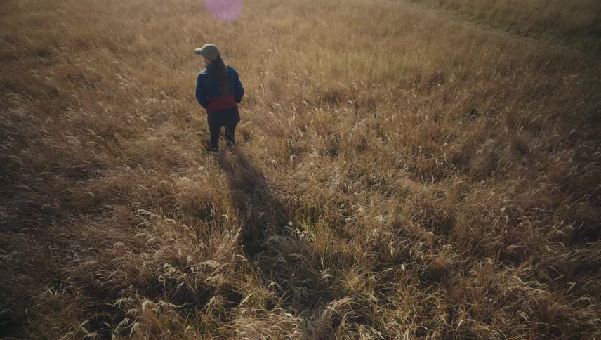A woman is standing on the field on a sunny day