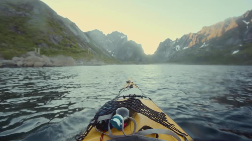 A canoe is floating in the lake