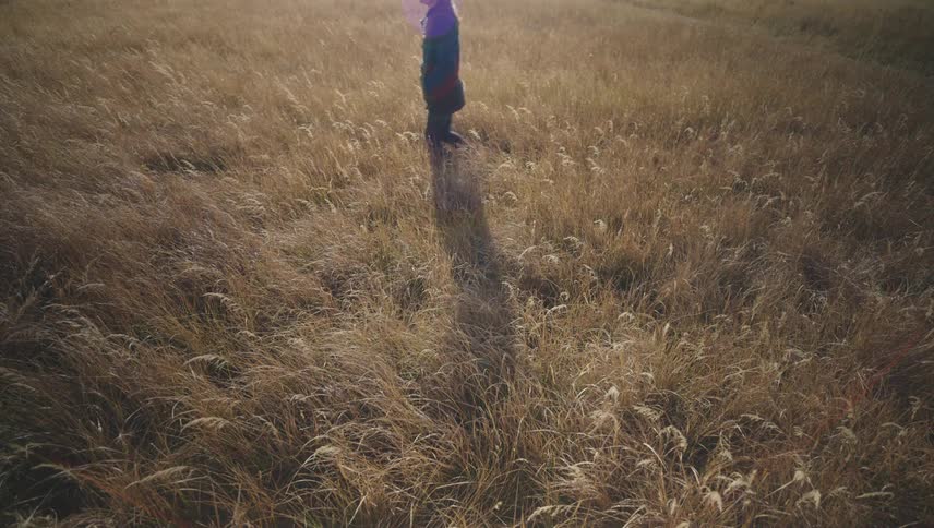 A woman walks through the tall grass