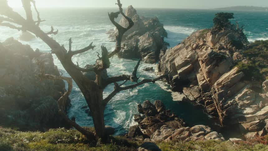 Landscape of a rocky coast surrounded by the sea