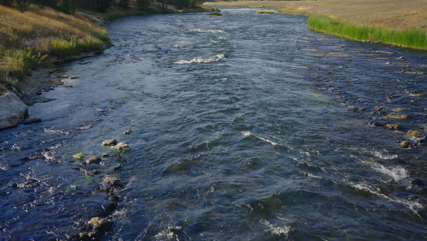 River flowing downstream through a field