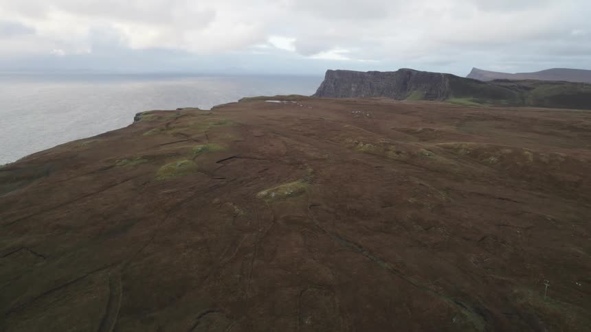 Aerial panorama of a rocky seashore on a cloudy day