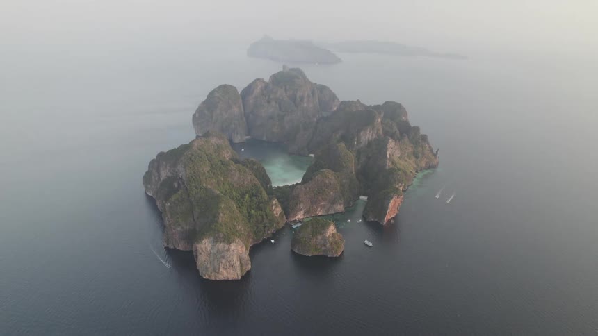 Aerial panorama of a peninsula surrounded by the ocean