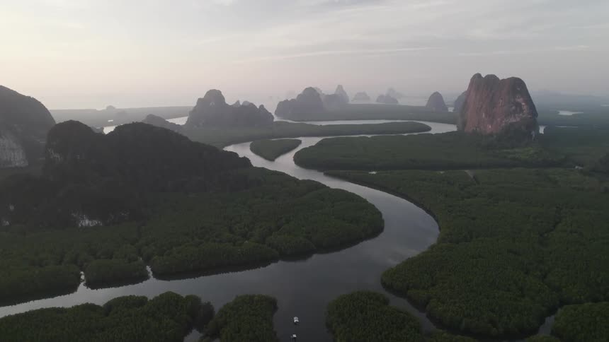 An aerial clip of a riverine area