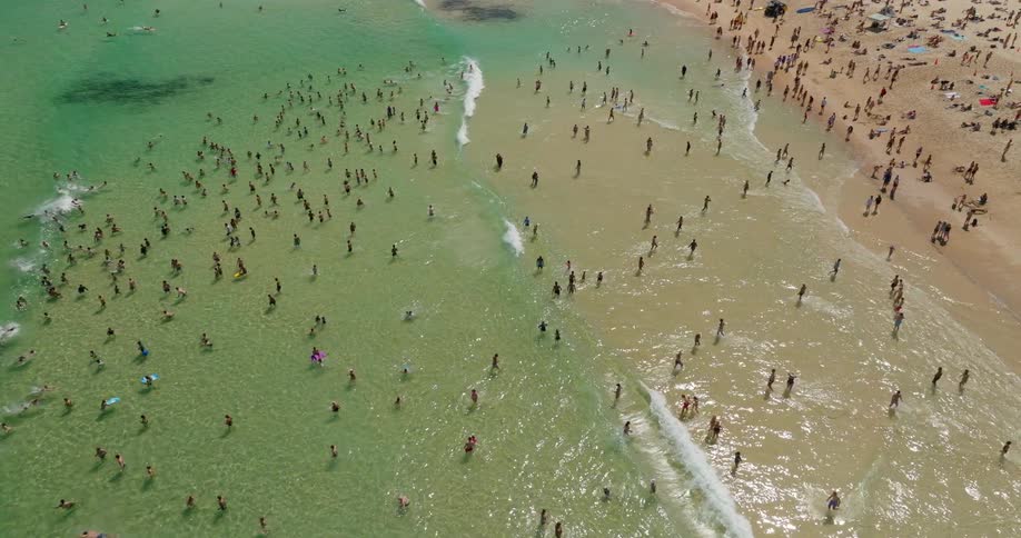 An aerial clip of people having vacation on the beach