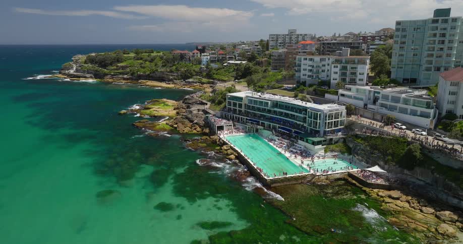The bondi icebergs swimming pool along the coast with its surrounding buildings
