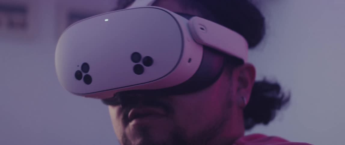 Man having fun using virtual reality glasses