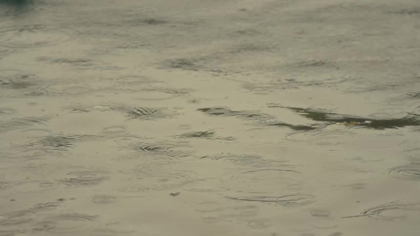 Raindrops falling into the river
