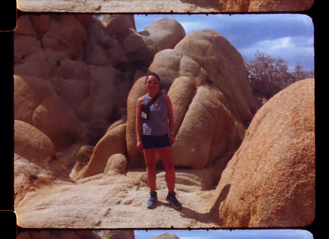 A clip of a lady hiking the hill